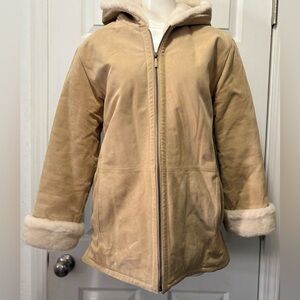 Vintage Suede Leather Faux Fur Lined Zip Up Coat Women’s Small